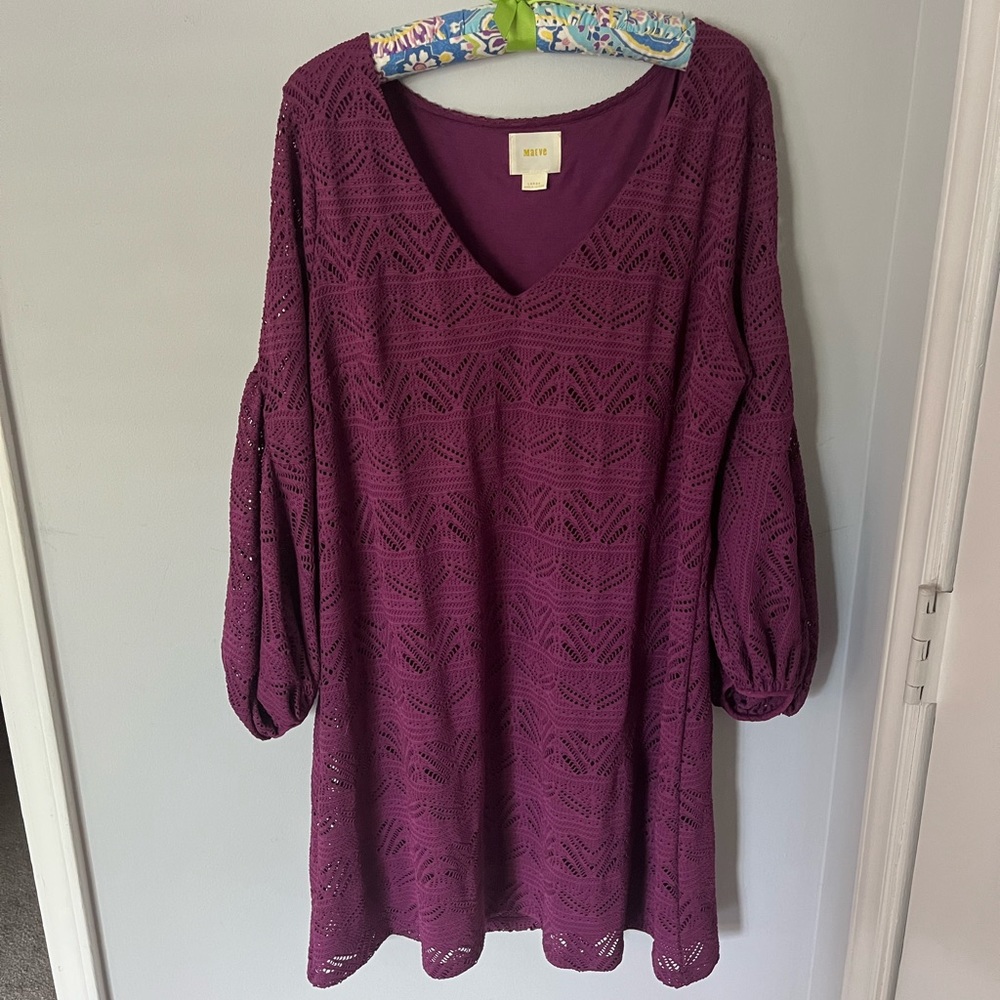 Anthropologie- Maeve- L- Purple Geo Knit Lace Tunic Dress